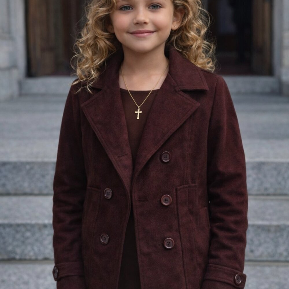Jou Jou Girl's Pea Coat in Rich Burgundy
